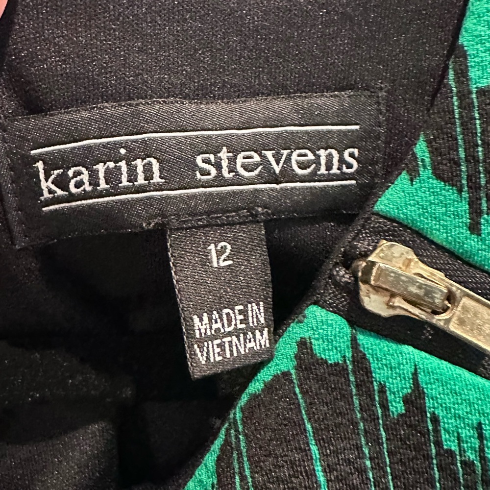 Karin Stevens Green & Black Zigzag Print Sleeveless Sheath Mini Dress Size 12 - Picture 4 of 7